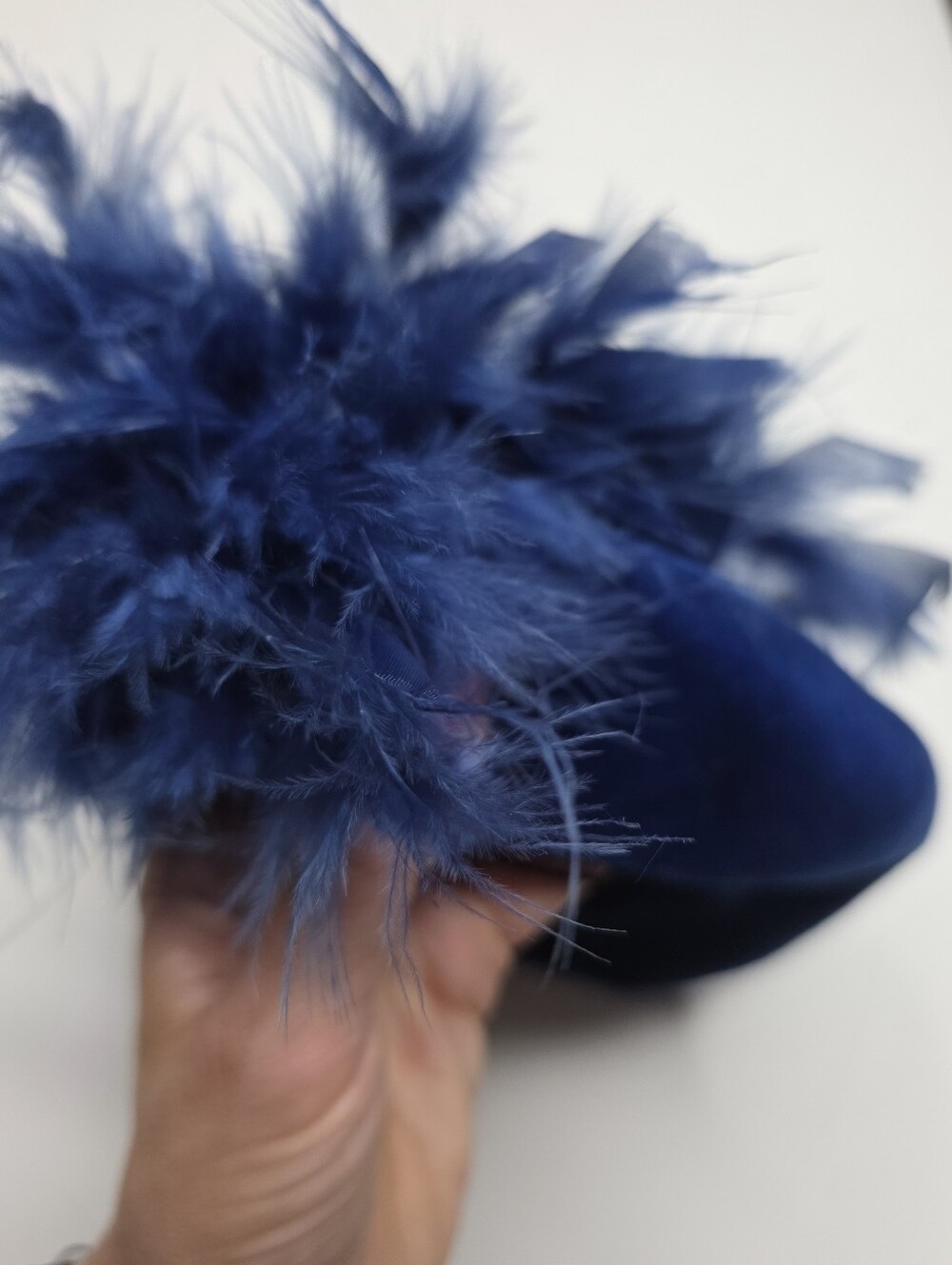Vintage Blue Velvet Hat With Feathers And Jewels Women's - Picture 5 of 5